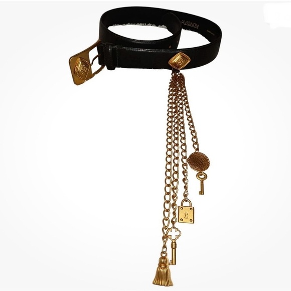 ESCADA Women’s Collaboration with Avignon Black Leather Belt Gilded Gold Charms main image 9